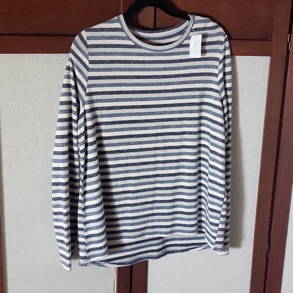 American Eagle plush strip high low sweater